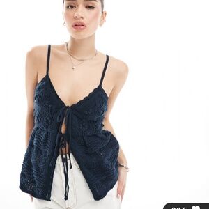 Hollister | Crochet KnIt Tie Front Tank Top in Navy Blue M